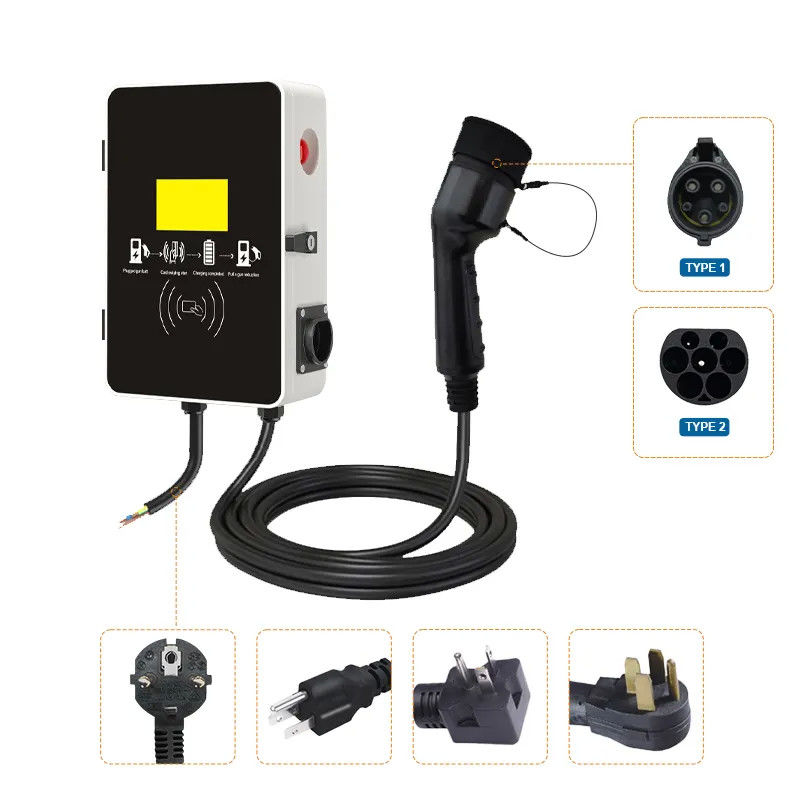 7kw 3 fase snelle elektrische doos muur gemonteerd EV-oplaadstation Type1 en Type2