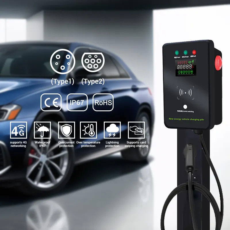 Type1 en Type2 Smart Grotere scherm Wand gemonteerd EV oplaadstation Blauwe tand